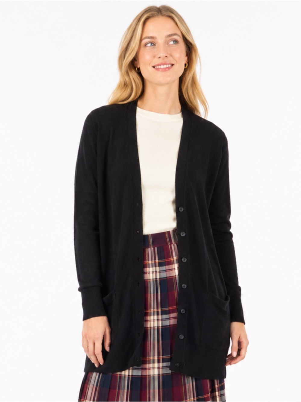 Banana Republic Black Merino Wool Long Cardigan Pockets Size M Quiet Luxury